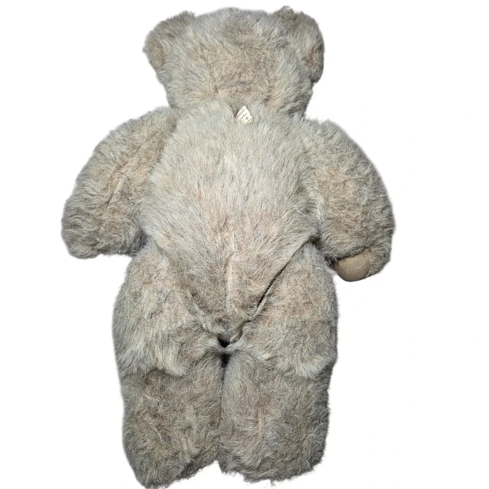 Vtg 1984 Handcrafted Sennebec Teddy Bear Jointed Mohair Wool Leather Plush Toy